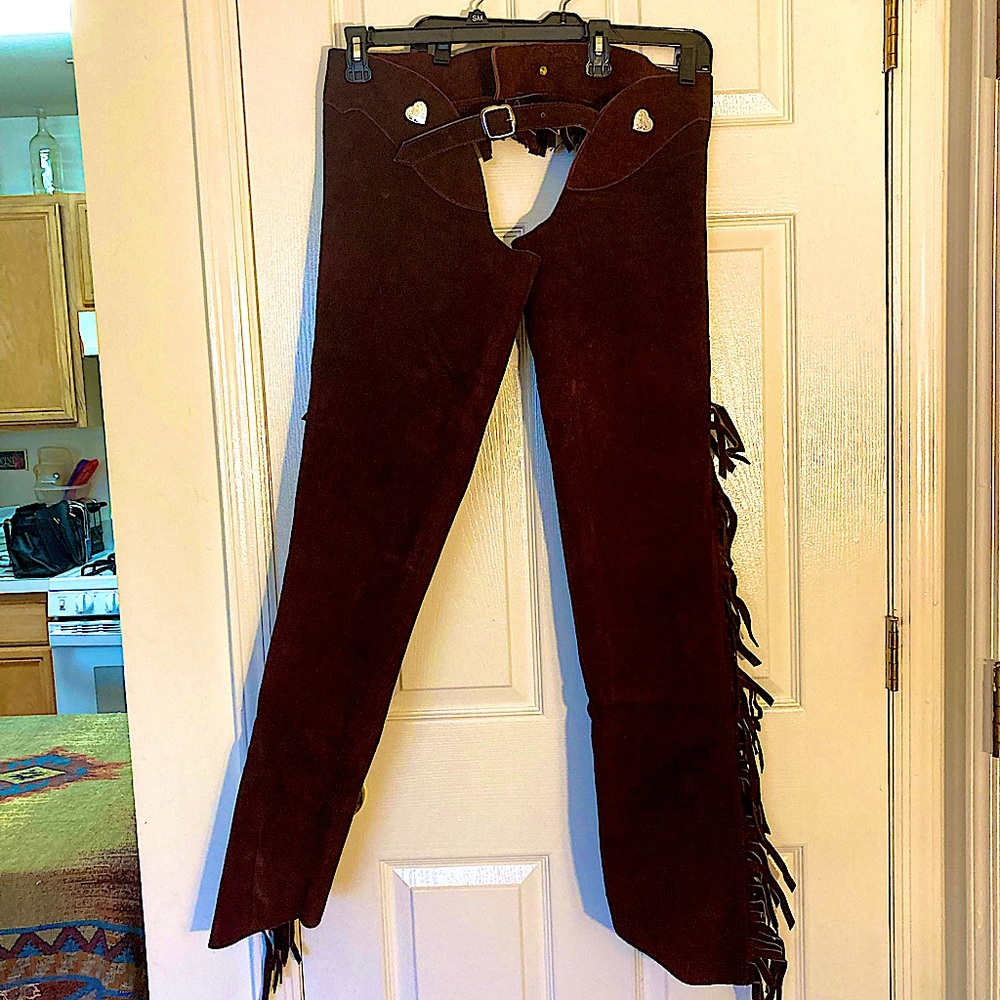 Women’s dark brown/rust colored chaps genuine leather never used